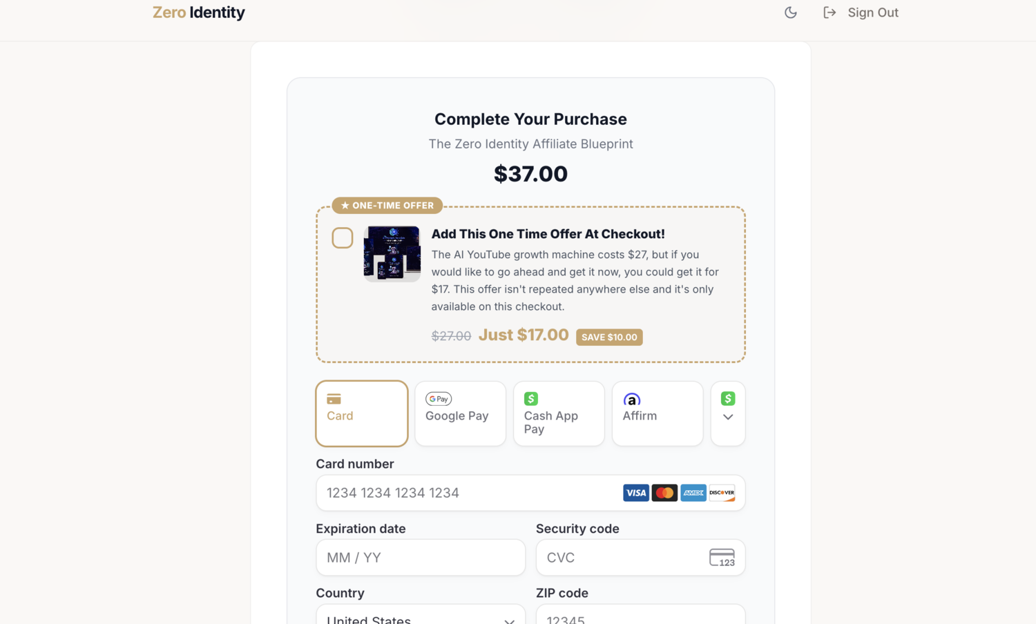 Checkout with a one-time order bump offer